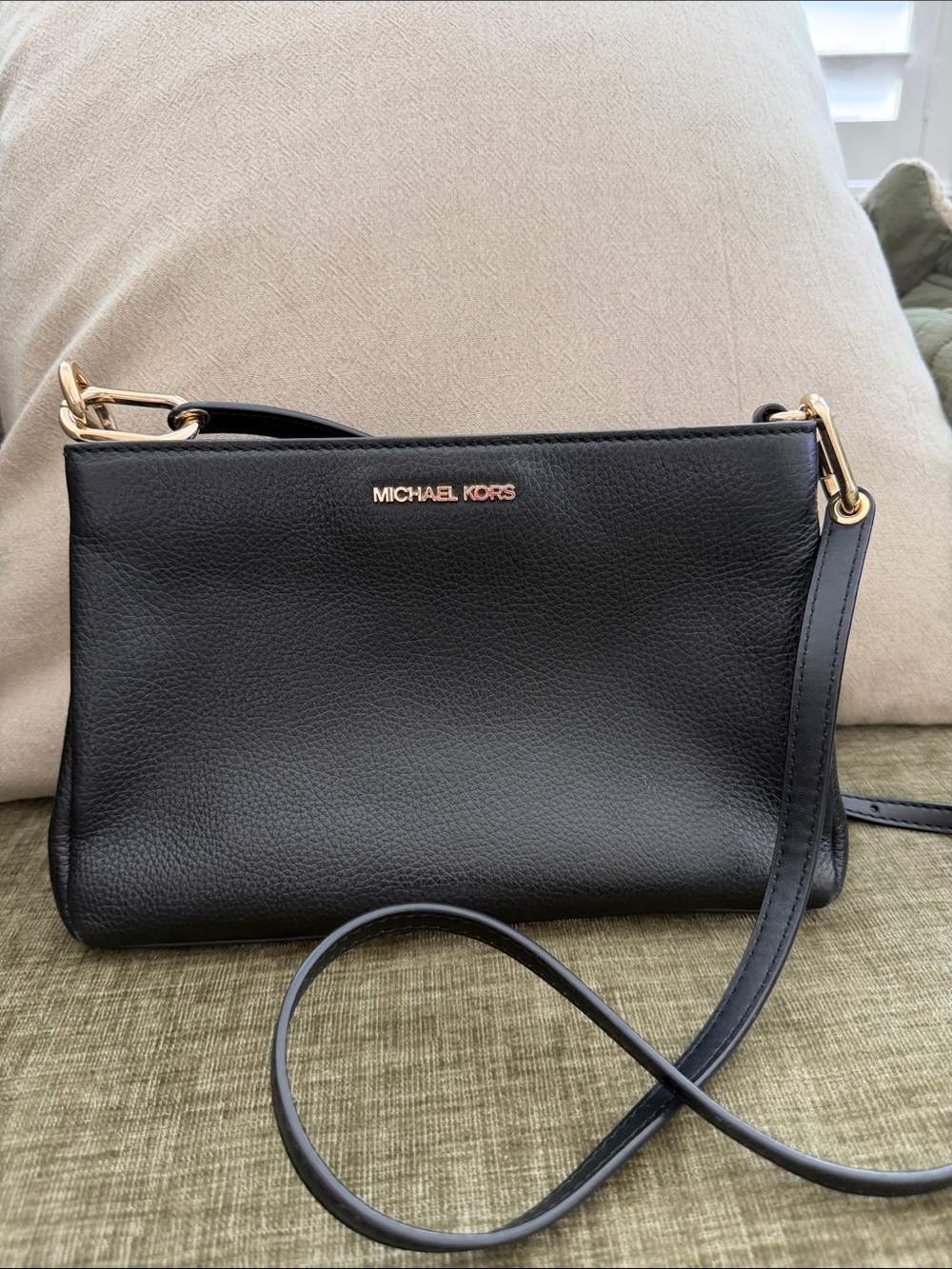 Michael Kors Black Pebbled Leather Gold-Accent Crossbody